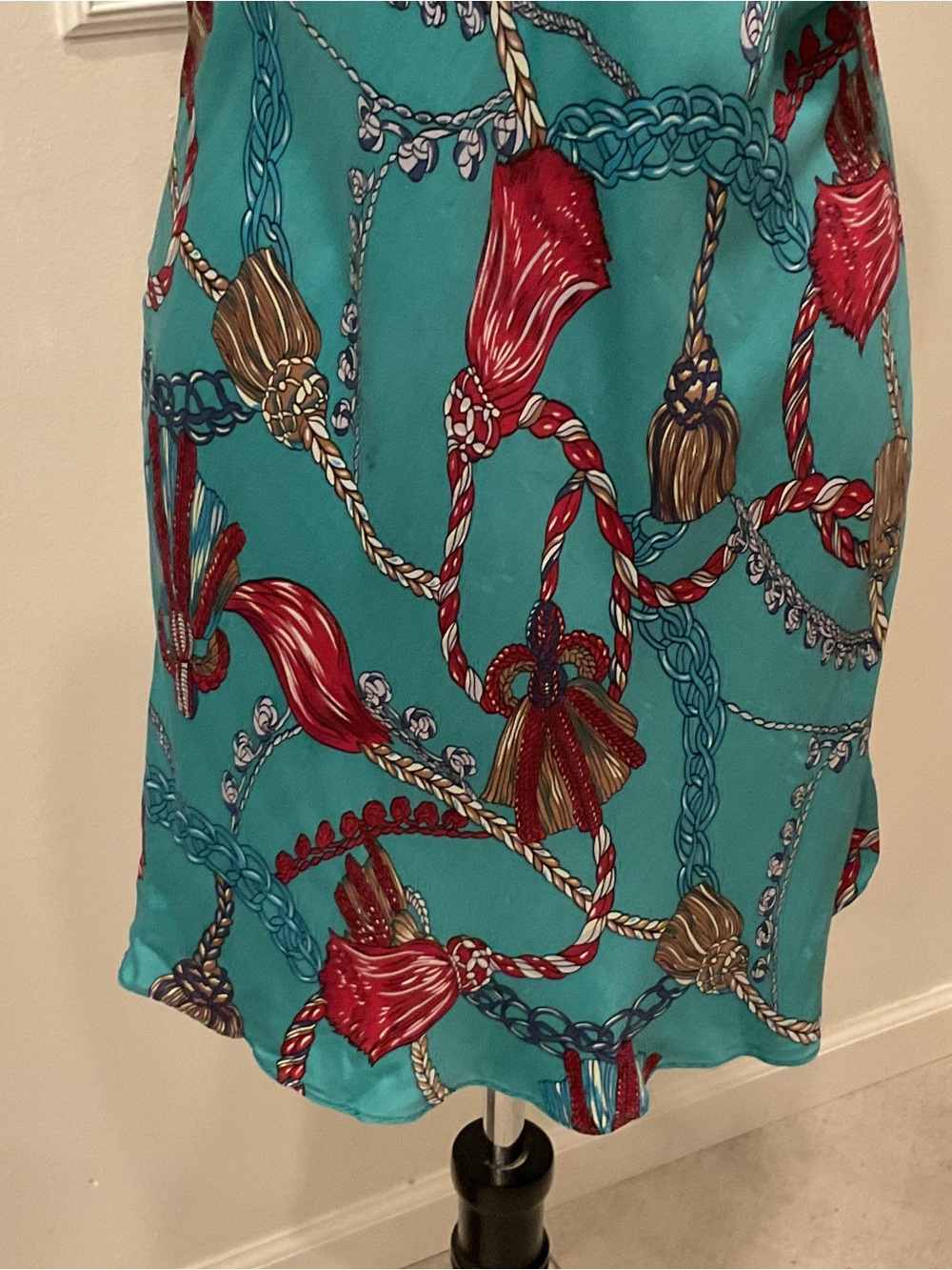 Vintage Gold Label Victoria's Secret Teal Slip Dress with Chain Print - Picture 3 of 6